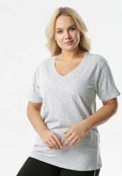 Jasnoszary T-shirt Genilin. Szare t-shirty damskie Born2be, xl, bez wzorów, z dzianiny, bez kołnierzyka. Za 29.99 zł.