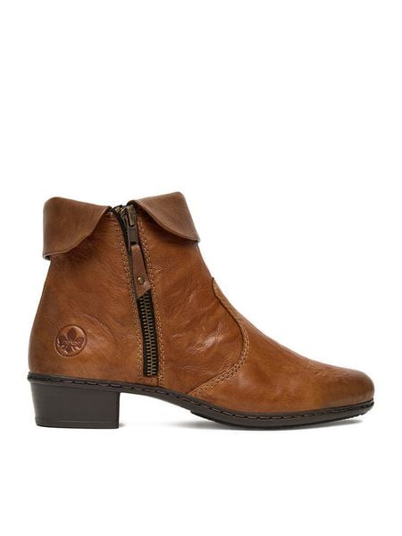 Rieker Botki Y07A8-22 Brązowy. Brązowe botki damskie Rieker, ze skóry, bez obcasa, na płaskiej podeszwie, bez zapięcia. Za 309.99 zł.