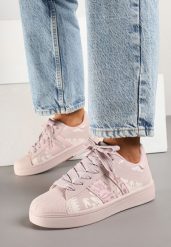 Różowe Sneakersy w Geometryczny Wzór Valdisa. Czerwone obuwie sportowe damskie Renee, z jeansu, bez zapięcia. Za 74.99 zł.