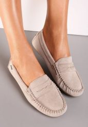 Ciemnobeżowe Mokasyny Lithiiche. Brązowe mokasyny damskie Renee, ze skóry, bez obcasa. Za 99.99 zł.