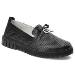 Czarne Półbuty Filippo Eleganckie Wsuwane Obuwie Damskie. Czarne półbuty damskie Filippo, na wiosnę, bez wzorów, ze skóry, bez obcasa, bez zapięcia. Za 159.00 zł.