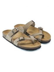 Mandel Skórzane japonki w kolorze szarobrązowym rozmiar: 38. Brązowe klapki damskie Mandel, bez wzorów, z otwartym noskiem, bez obcasa, bez zapięcia. Za 130.99 zł.