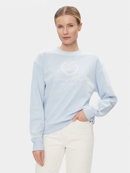 Tommy Hilfiger Bluza Flag Script WW0WW41758 Błękitny Regular Fit. Niebieskie bluzy damskie Tommy Hilfiger, l, bez wzorów, z bawełny, bez kaptura. Za 399.99 zł.