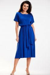 Midi Sukienka z Kimonowym Krótkim Rękawem - Niebieska. Niebieskie sukienki damskie Awama, bez wzorów, z elastanu, bez ramiączek. Za 224.90 zł.