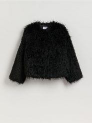 Kurtka z imitacji futra - czarny. Czarne kurtki damskie Reserved, l, bez wzorów, bez kaptura. Za 379.99 zł.
