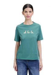 CARTOON Koszulka w kolorze morskim rozmiar: 40. Niebieskie bluzki damskie Cartoon, bez wzorów, z bawełny, bez kołnierzyka, bez ramiączek. Za 43.99 zł.