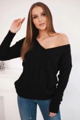 Sweter pleciony z dekoltem V czarny. Czarne swetry klasyczne damskie KESI, l, z wełny, bez kołnierzyka, plus size. Za 158.92 zł.