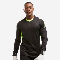 Bluza bramkarska dla dorosłych Kipsta F500. Czarne bluzy damskie KIPSTA, l, bez wzorów, z elastanu, bez kaptura. W wyprzedaży za 59.99 zł.