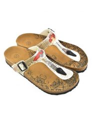 Calceo Japonki w kolorze beżowym ze wzorem rozmiar: 39. Brązowe klapki damskie Calceo, bez wzorów, z materiału, z otwartym noskiem, bez obcasa, bez zapięcia. Za 165.99 zł.