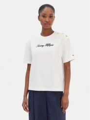 Tommy Hilfiger T-Shirt Script WW0WW47819 Écru Regular Fit. T-shirty damskie Tommy Hilfiger, l, bez wzorów, z bawełny, bez kołnierzyka. Za 289.99 zł.