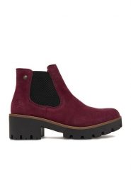 Rieker Botki CEO-79265-30 Bordowy. Czerwone botki damskie Rieker, ze skóry, bez obcasa, na płaskiej podeszwie, bez zapięcia. Za 399.99 zł.