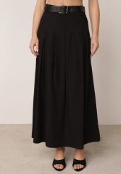 Czarna Rozkloszowana Spódnica z Wiskozy Ozdobiona Paskiem Kapali. Czarne spódnice damskie Born2be, do pracy, l, bez wzorów, z wiskozy, biznesowe, maxi. Za 159.99 zł.
