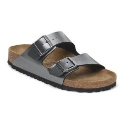 Klapki unisex Birkenstock Arizona Bs. Szare klapki damskie Birkenstock, bez wzorów, z materiału, bez obcasa, bez zapięcia. Za 481.00 zł.