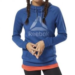 Bluza sportowa damska Reebok D95470. Niebieskie bluzy damskie Reebok, l, bez wzorów, z materiału, z kapturem. Za 247.00 zł.