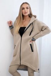 Bluza na suwak z kapturem jasno beżowa. Brązowe bluzy damskie KESI, l, bez wzorów, z bawełny, z kapturem. Za 355.46 zł.