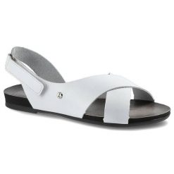 Sandały damskie Lemar, ze skórzanymi krzyżującymi się paskami regulowanym zapięciem na rzep i lekką elastyczną podeszwą, białe, 40141 BF. Białe sandały damskie Lemar, bez wzorów, ze skóry, bez obcasa, bez zapięcia. Za 179.00 zł.