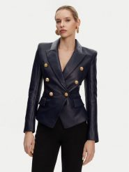 Balmain Marynarka DF0SG185LC62 Granatowy Regular Fit. Niebieskie marynarki i żakiety damskie Balmain, bez wzorów, ze skóry. Za 13,139.00 zł.