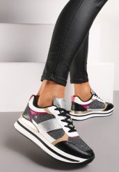 Czarne Sneakersy Ozdobione Brokatem i Kolorowymi Wstawkami Veradis. Czarne obuwie sportowe damskie Renee, bez zapięcia. Za 89.99 zł.