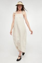 Sukienka lniana Senna MAX MARA LEISURE. Sukienki damskie Max Mara Leisure, bez wzorów, bez ramiączek. W wyprzedaży za 764.25 zł.