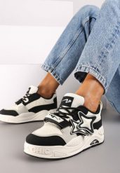 Beżowo-Czarne Sneakersy na Grubej podeszwie z Zapięciem na Rzep i Aplikacją na Boku Arforina. Brązowe obuwie sportowe damskie Born2be, z materiału, bez zapięcia. Za 99.99 zł.