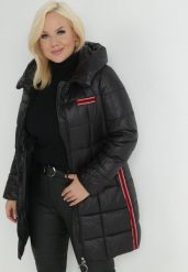 Czarna Kurtka Pikowana Długa z Kontrastowymi Lampasami Feosa. Czarne kurtki damskie Born2be, l, bez wzorów, z tkaniny, bez kaptura. Za 209.99 zł.