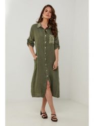 Rodier Lin Lniana sukienka w kolorze khaki rozmiar: S/M. Brązowe sukienki damskie Rodier Lin, bez wzorów, ze lnu, bez ramiączek. Za 184.89 zł.
