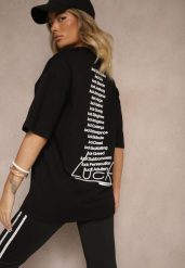 Czarna Koszulka o Fasonie T-shirt z Napisami Na Plecach i na Przodzie Seninora. Czarne bluzki damskie Renee, l, bez wzorów, z jeansu, bez kołnierzyka. Za 39.99 zł.