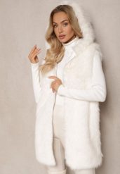 Biała Kamizelka z Futerkiem i Kapturem o Prostym Kroju Sinavira. Białe kamizelki damskie Renee, na zimę, l, bez wzorów, z futra. Za 159.99 zł.