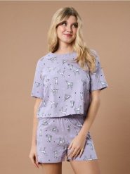 Bawełniana piżama dwuczęściowa z motywem psów - fioletowy. Fioletowe piżamy damskie Sinsay, bez wzorów, z bawełny, bez ramiączek. Za 39.99 zł.