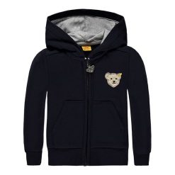 Bluza w kolorze granatowym. Niebieskie bluzy chłopięce Steiff, z aplikacjami, z kapturem. W wyprzedaży za 112.95 zł.