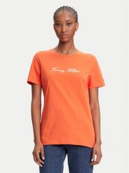 Tommy Hilfiger T-Shirt Script WW0WW45746 Pomarańczowy Regular Fit. Brązowe t-shirty damskie Tommy Hilfiger, l, bez wzorów, z bawełny, bez kołnierzyka. Za 119.99 zł.