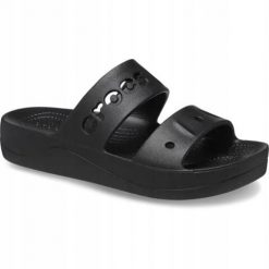 Klapki Dla Dorosłych Crocs Baya Platform. Czarne klapki damskie Crocs, bez wzorów, z materiału, bez obcasa, bez zapięcia. Za 139.99 zł.