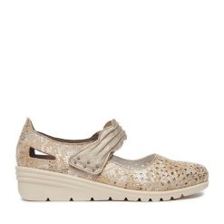 Półbuty Rieker. Brązowe czółenka damskie Rieker, bez wzorów, bez obcasa, na koturnie, bez zapięcia. Za 329.99 zł.