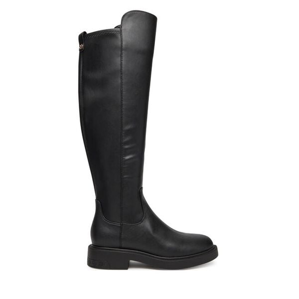 Muszkieterki Guess. Czarne kozaki damskie Guess, bez obcasa, na płaskiej podeszwie, bez zapięcia. Za 629.99 zł.