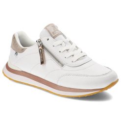 Białe Sneakersy Rieker Modne Obuwie Damskie. Białe obuwie sportowe damskie Rieker, na wiosnę, ze skóry, bez zapięcia, trekkingowe. Za 359.00 zł.