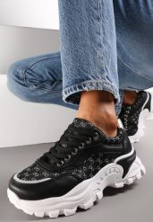 Czarne Sneakersy z Metaliczną Nitką na Grubej Podeszwie Melimeda. Czarne obuwie sportowe damskie Renee, bez zapięcia. Za 74.99 zł.