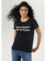 Aniston Koszulka w kolorze czarnym rozmiar: 46. Czarne bluzki damskie Aniston, bez wzorów, z bawełny, bez kołnierzyka, bez ramiączek. Za 39.99 zł.