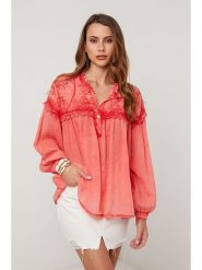 Lin Passion Bluzka w kolorze koralowym rozmiar: 38/40. Czerwone bluzki damskie Lin Passion, bez wzorów, z bawełny, klasyczne, bez kołnierzyka, bez ramiączek. Za 121.99 zł.