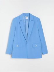 Marynarka - niebieski. Niebieskie marynarki i żakiety damskie Sinsay, l, bez wzorów. Za 59.99 zł.