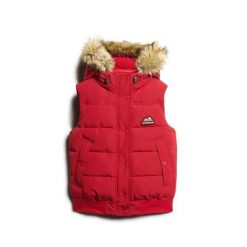 Damska kurtka bez rękawów Superdry Everest. Czerwone kurtki damskie Superdry, na zimę, bez wzorów, z puchu, bez kaptura. W wyprzedaży za 467.05 zł.