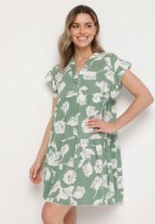 Zielona Bawełniana Sukienka o Kroju Oversize w Kwiaty Liralea. Zielone sukienki damskie Born2be, bez wzorów, z bawełny, klasyczne, bez ramiączek. W wyprzedaży za 38.24 zł.