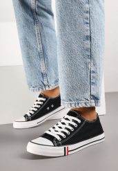 Czarno-Białe Trampki z Niską Cholewką Lileva. Czarne trampki damskie Born2be, bez wzorów, z jeansu, przed kostkę, bez zapięcia. Za 39.99 zł.
