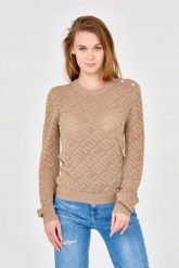 GUESS Beżowy damski sweterek dzianinowy. Brązowe swetry klasyczne damskie Guess, s, z dzianiny, bez kołnierzyka. W wyprzedaży za 279.99 zł.