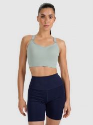 4F Biustonosz treningowy z wysokim wsparciem - zielony S. Zielone biustonosze sportowe damskie 4F, bez wzorów, z elastanu. W wyprzedaży za 119.99 zł.