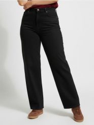 Jeansy wide leg z efektem sprania Plus size - czarny. Czarne jeansy damskie Sinsay, plus size. Za 79.99 zł.