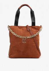 Brązowa Torebka Shopper z Ekozamszu Zdobiona Eleganckim Łańcuszkiem Leathraen. Brązowe shopper bag Renee, z aplikacjami, z jeansu, bez dodatków. Za 74.99 zł.