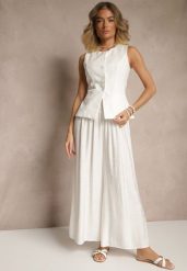 Jasnobeżowe Spodnie z Wiskozą o Szerokim Kroju High Waist Orrana. Brązowe spodnie materiałowe damskie Renee, bez wzorów, z jeansu. Za 39.99 zł.