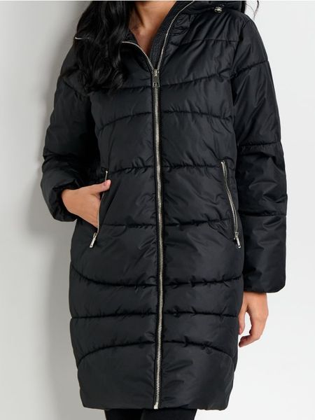 Płaszcz - czarny. Czarne płaszcze damskie Sinsay, l, bez wzorów, bez kaptura. Za 129.99 zł.