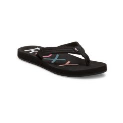 Klapki plażowe dla Kobiety VISTA Czarny. Czarne klapki damskie Roxy, bez wzorów, z materiału, bez obcasa, bez zapięcia. W wyprzedaży za 71.99 zł.