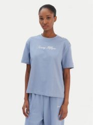 Tommy Hilfiger T-Shirt Script WW0WW47819 Niebieski Regular Fit. Niebieskie t-shirty damskie Tommy Hilfiger, xl, bez wzorów, z bawełny, bez kołnierzyka. Za 289.99 zł.